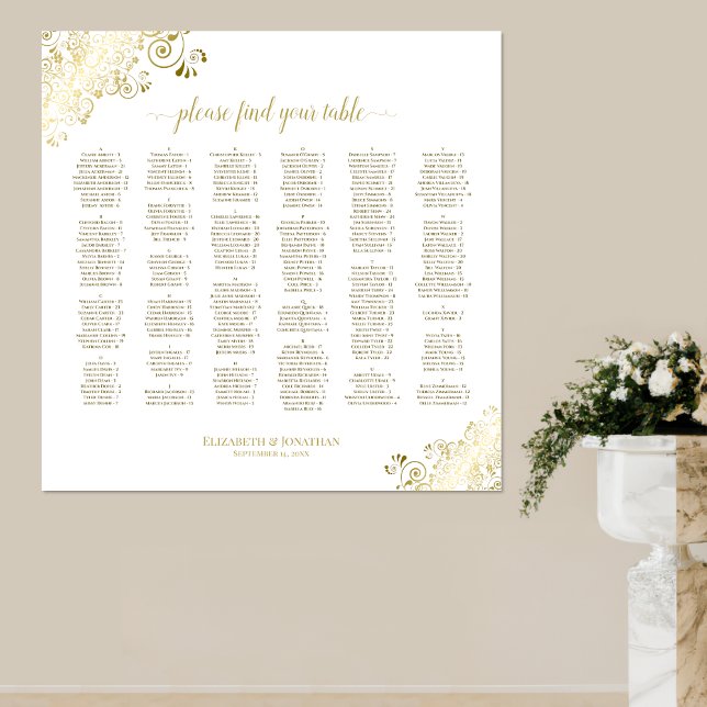 Gold Lace on White Alphabetical Seating Chart (Creator Uploaded)