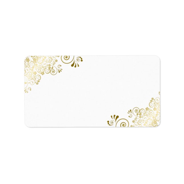 Gold Lace on White Elegant Blank Wedding Address Label (Front)