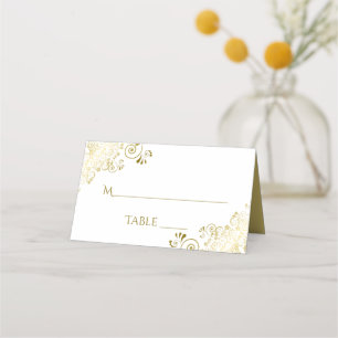 Gold Lace on White Elegant Wedding Write-In Place  Card
