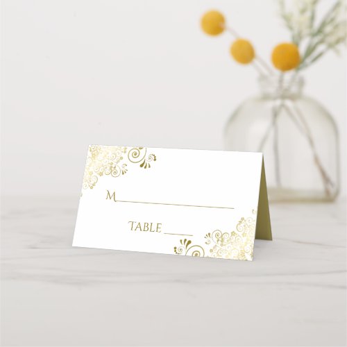 Gold Lace on White Elegant Wedding Write_In Place  Place Card