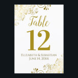 Gold Lace on White Large Wedding Table Number<br><div class="desc">These beautiful wedding table number cards are designed to come in a wider variety of sizes than our standard table numbers. They feature a simple yet elegant design with gold script calligraphy on a white background with a frilly gold faux foil lace filigree in the corners. Perfect way to make...</div>