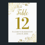 Gold Lace on White Large Wedding Table Number<br><div class="desc">These beautiful wedding table number cards are designed to come in a wider variety of sizes than our standard table numbers. They feature a simple yet elegant design with gold script calligraphy on a white background with a frilly gold faux foil lace filigree in the corners. Perfect way to make...</div>