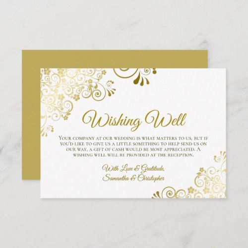 Gold Lace on White Wedding Wishing Well Gifts Enclosure Card