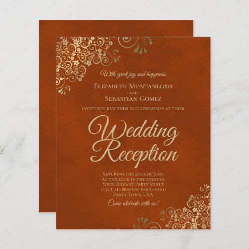 Gold Lace Orange Wedding Reception BUDGET Invite