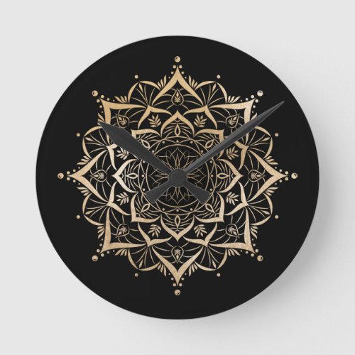 Gold Lace Paisley Mandala Yoga Cosmetology Beauty Round Clock