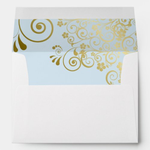 Gold Lace Powder Blue Inside Elegant White Wedding Envelope