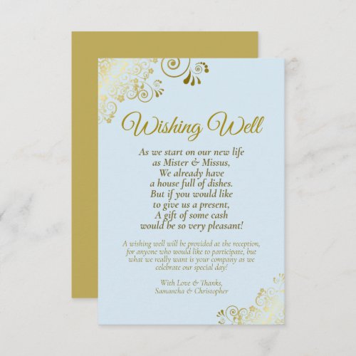 Gold Lace  Powder Blue Wedding Wishing Well Poem Enclosure Card