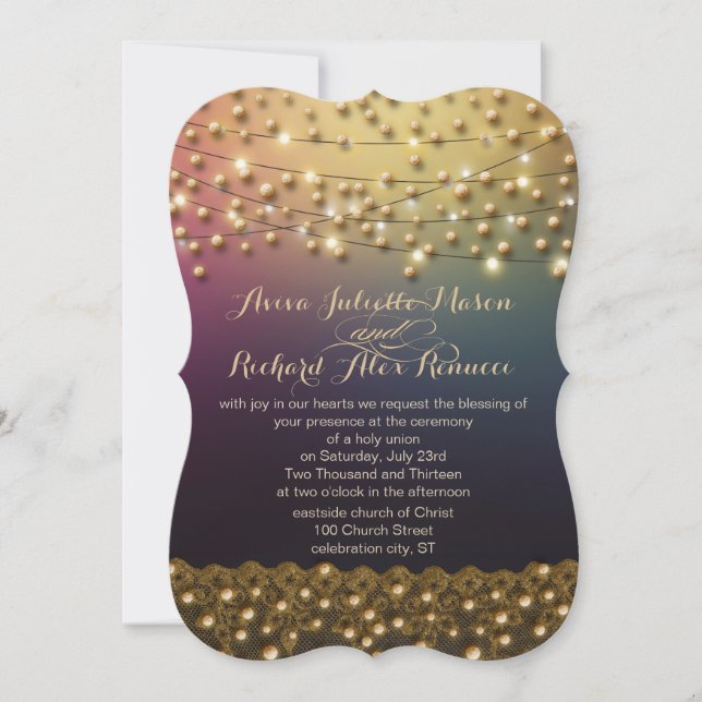 Gold Lace Purple Under the Stars Wedding Invites (Front)
