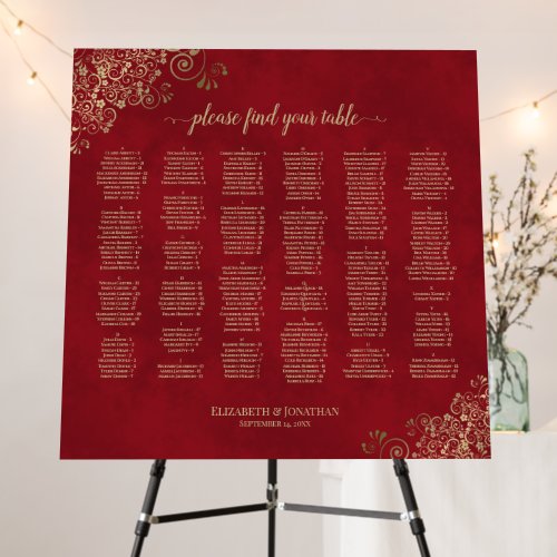 Gold Lace Red Alphabetical Wedding Seating Chart Foam Board