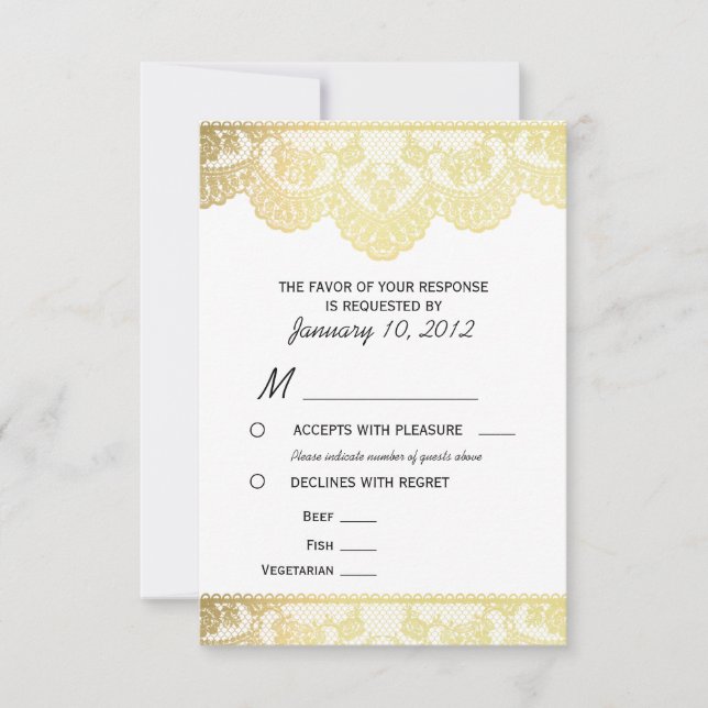 Gold Lace RSVP with Meal Options Card (Front)