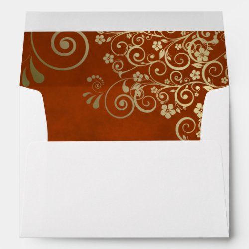 Gold Lace Rust Orange Inside Flap Elegant Wedding Envelope