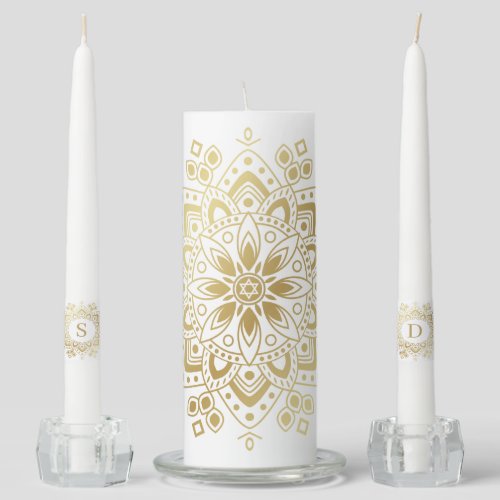 Gold Lace Shabbat Candle Set Add Your Initials