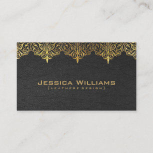 Gold Lace Vintage Black Leather Business Card
