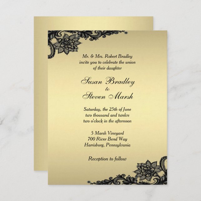 Gold Lace Wedding Invitation (Front/Back)