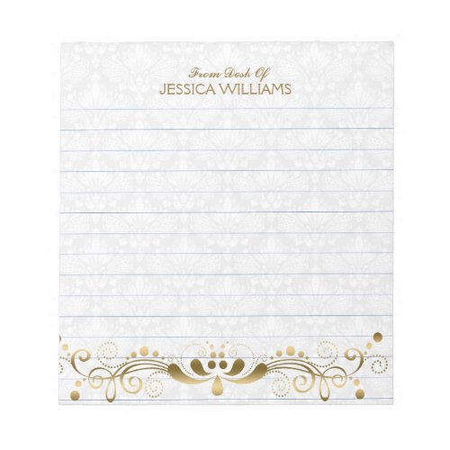 Gold Lace White Damasks Notepad