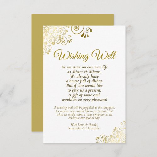 Gold Lace  White Wedding Wishing Well Poem Enclosure Card