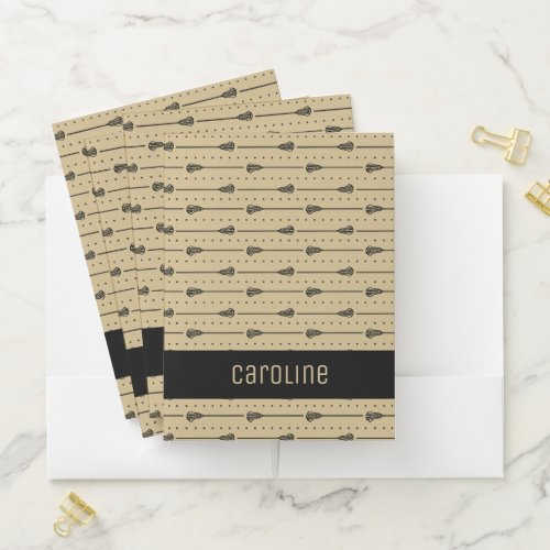 Gold Lacrosse Black Sticks and  Dotted Lines Pocket Folder