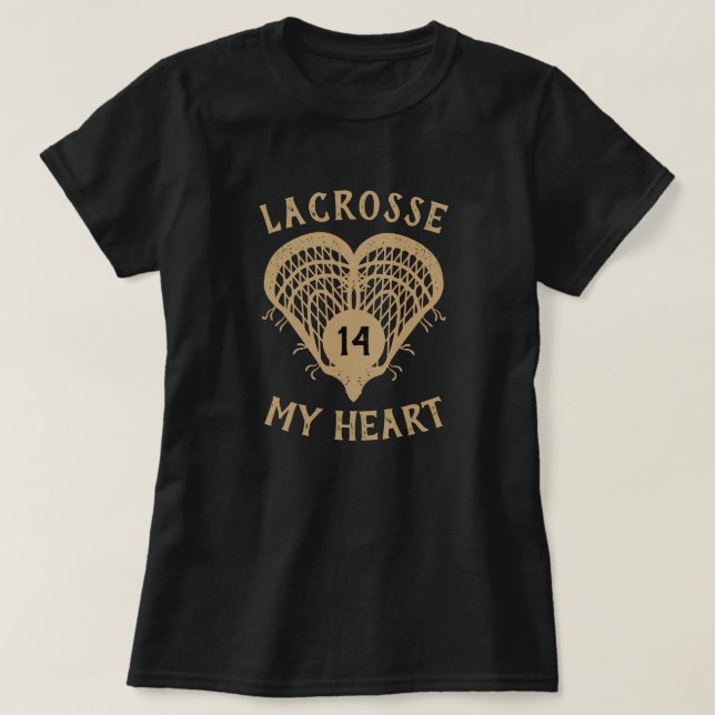 Gold Lacrosse My Heart T-Shirt (Design Front)