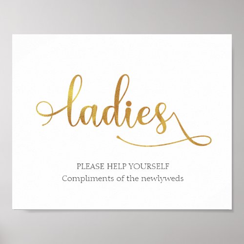 Gold Ladies Wedding Bathroom Basket Sign