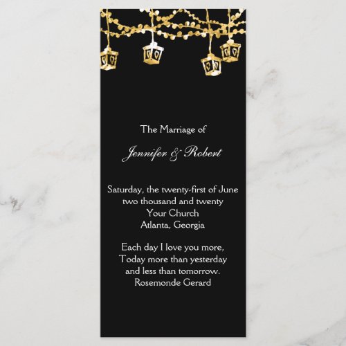 Gold Lantern Lights on Black Wedding Program