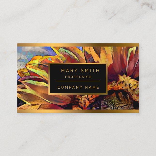 Gold Large Sunflower Elegant Collection Business Card (Front)