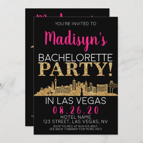 Gold Las Vegas Bachelorette Party Itinerary and Invitation