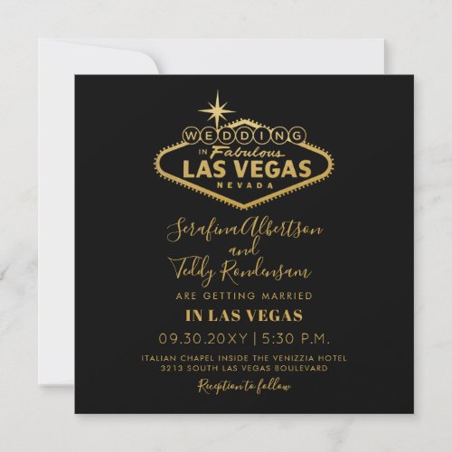 Gold Las Vegas Fabulous Destination Square Wedding Invitation