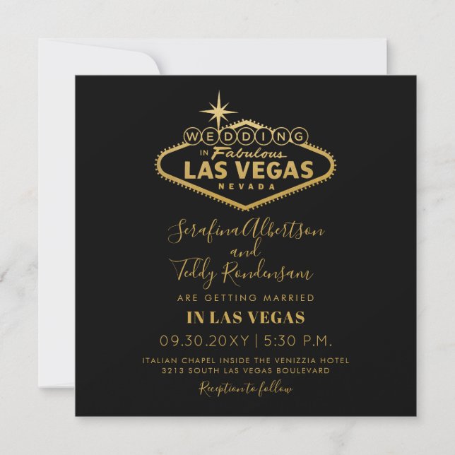 Gold Las Vegas Fabulous Destination Square Wedding Invitation (Front)