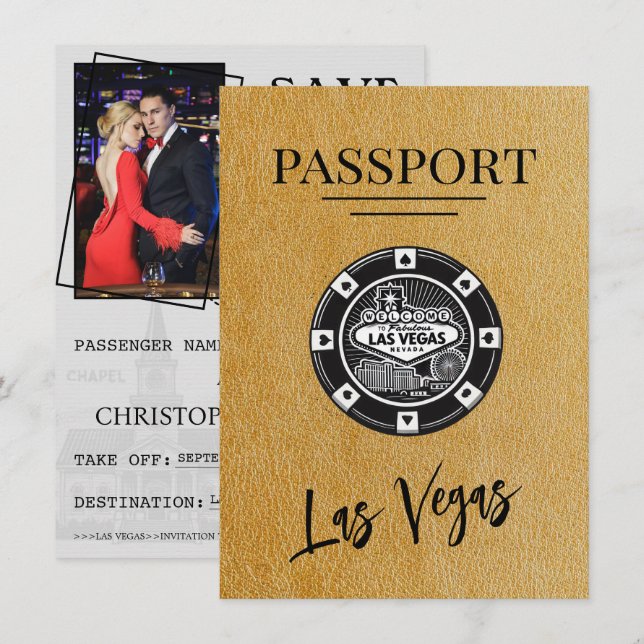 Gold Las Vegas Passport Save The Date (Front/Back)