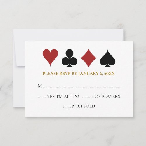 Gold Las Vegas Poker Card Suits Wedding RSVP