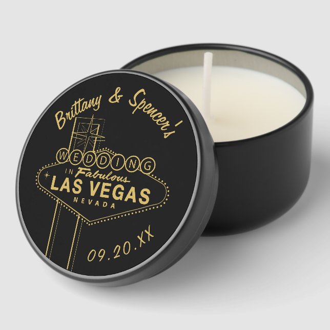 Gold Las Vegas Sign Wedding Black Mini Candle Favors (Corner)