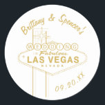 Gold Las Vegas Sign Wedding Classic Round Sticker<br><div class="desc">Customize the color and fonts as well as the color of the graphic. Vector illustration by Becky Nimoy</div>