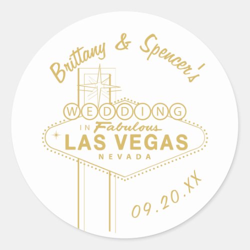 Gold Las Vegas Sign Wedding Classic Round Sticker