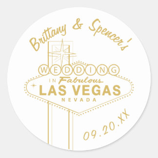 Gold Las Vegas Sign Wedding Classic Round Sticker