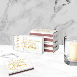 Gold Las Vegas Sign Wedding Favor Matchboxes<br><div class="desc">Gold on custom color background,  iconic las vegas sign with editable names and date</div>
