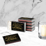 Gold Las Vegas Sign Wedding Favor Matchboxes<br><div class="desc">Gold on custom color background,  iconic las vegas sign with editable names and date</div>