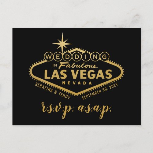 Gold Las Vegas Sign Wedding RSVP Response Postcard