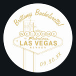 Gold Las Vegas Sign Wedding Welcome Bachelorette Classic Round Sticker<br><div class="desc">Customize the color and fonts as well as the color of the graphic and "welcome" letters. Vector illustration by Becky Nimoy</div>