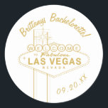 Gold Las Vegas Sign Wedding Welcome Bachelorette Classic Round Sticker<br><div class="desc">Customize the color and fonts as well as the color of the graphic and "welcome" letters. Vector illustration by Becky Nimoy</div>
