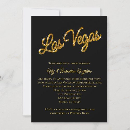 Gold Las Vegas Sparkles Post Wedding Invitation