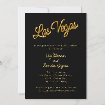 Gold Las Vegas Sparkles Rehearsal Dinner Invitation by prettyfancyinvites at Zazzle