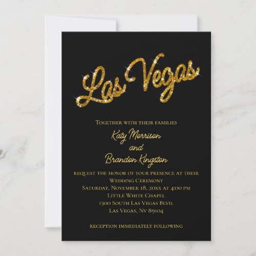 Gold Las Vegas Sparkles Wedding Invitation