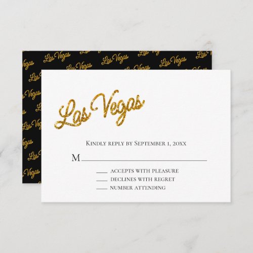 Gold Las Vegas Sparkles Wedding RSVP Invitation