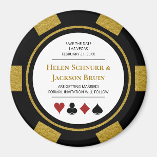Gold Las Vegas Wedding Save The Date Poker Chip Magnet