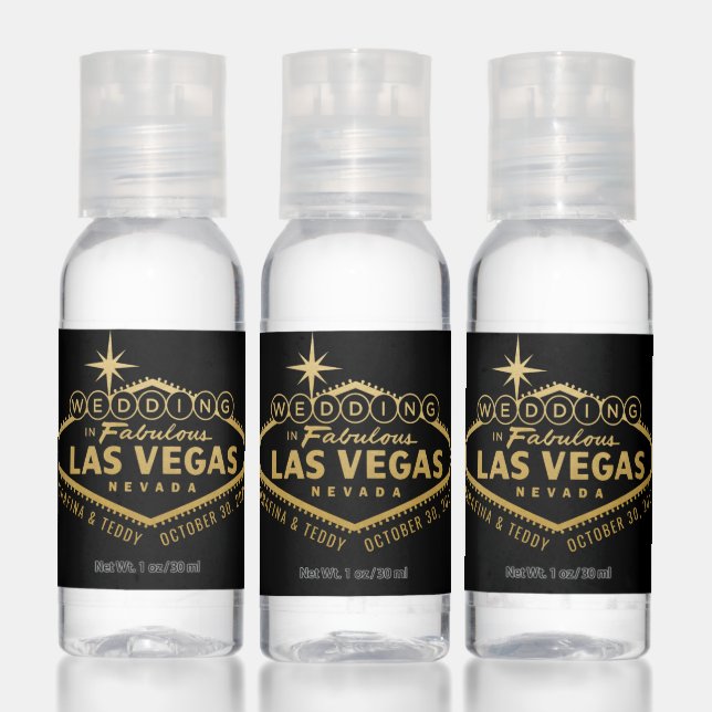 Gold Las Vegas Wedding Sign Bridal Shower Party Hand Sanitizer (Set)