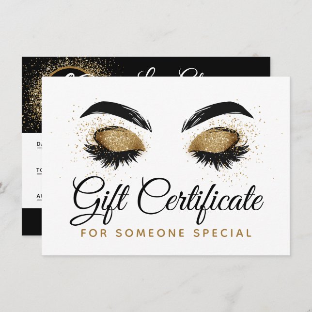 Gold Lash Brow Bar Beauty Gift Certificate Card (Front/Back)