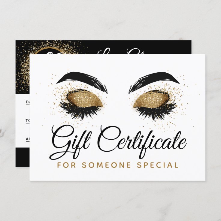 Gold Lash Brow Bar Beauty Gift Certificate Card | Zazzle