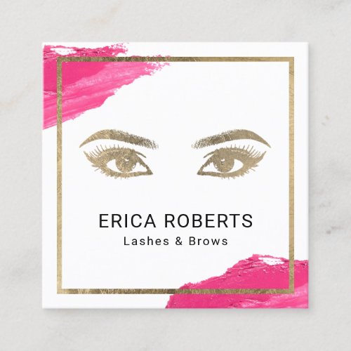 Gold Lashes  Brows Makeup Artist Beauty Salon Square Business Card