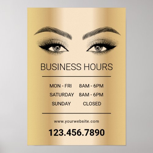 Gold Lashes Makeup Artist Salon Opening Hours Poster