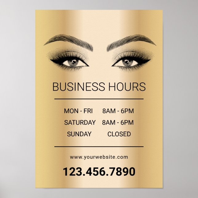 Gold Lashes Makeup Artist Salon Opening Hours Poster (Front)